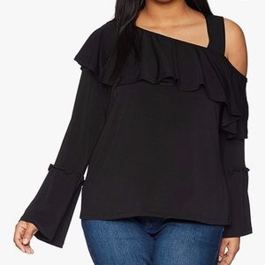 RACHEL Rachel Roy Women's Plus Size Cold Shoulder Ruffle Top